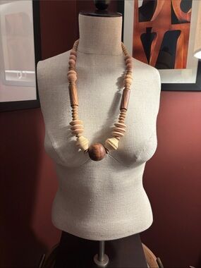 Vintage Wood Beaded Statement Necklace